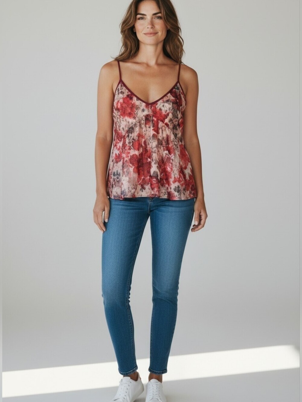 Free People Slip Tank Top Floral Babydoll Feminine Romantic Flowy Asymmetric Hem